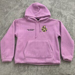 Teddy Fresh Hoodie Womens XS Pink Caterpillar Polar Fleece Pullover Sweatshirt